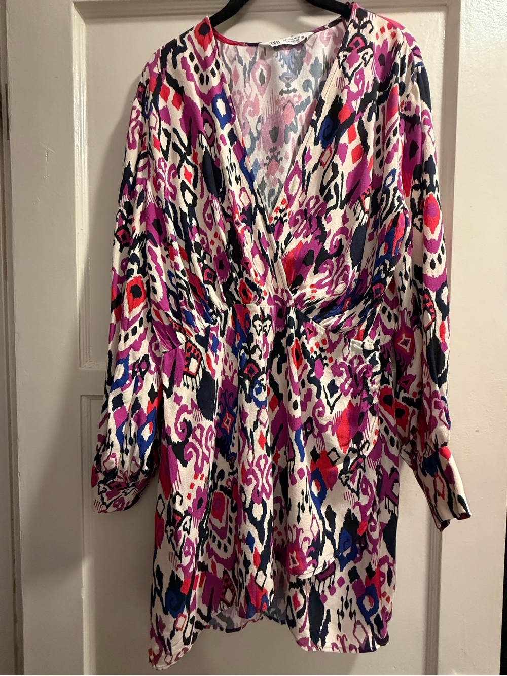 ZARA Multicolored Printed Crossover Dress – Size Large - Picture 2 of 6